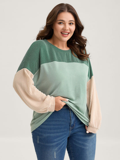 Color Block Textured Drop Shoulder Sweatshirt