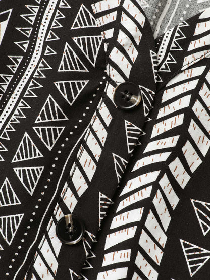 Geometric Print Button Layered Blouse