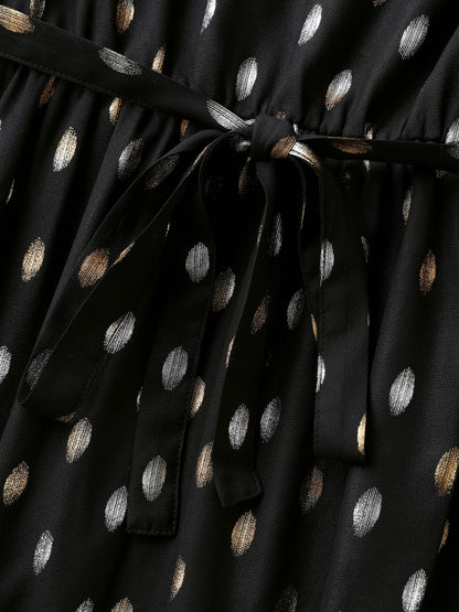 Sheer Polka Dots Wrap Midi Dress