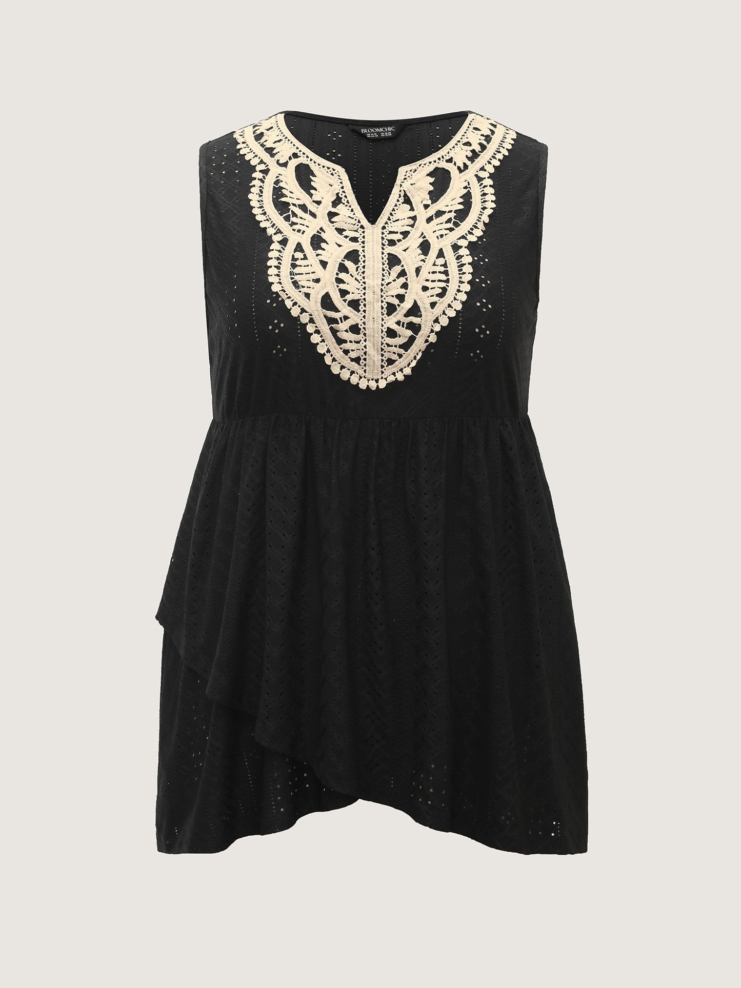 Textured Floral Lace Neck Long Tank Top