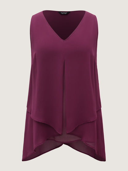 Chiffon Overlap Hem V-Neck Tank Top