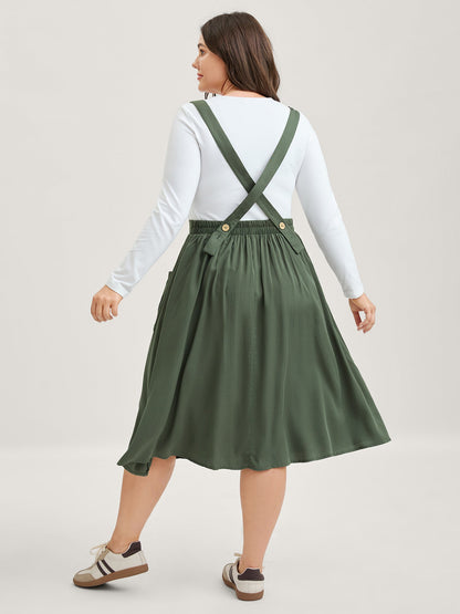 Rayon Floral Embroidery Stretchy Waist Midi Dress