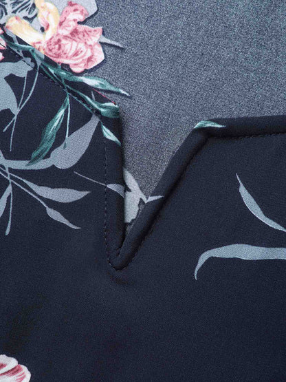 Notched Collar Floral Print Overlap Midi Dress
