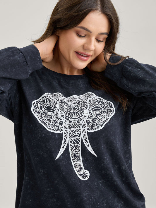 Elephant Motif Crew Neck Sweatshirt
