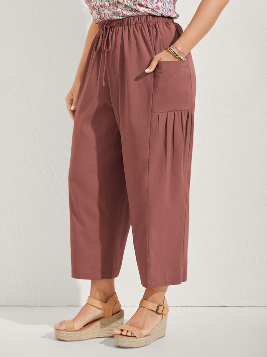 Stretchy Pockets Waist-Tie Straight Pants