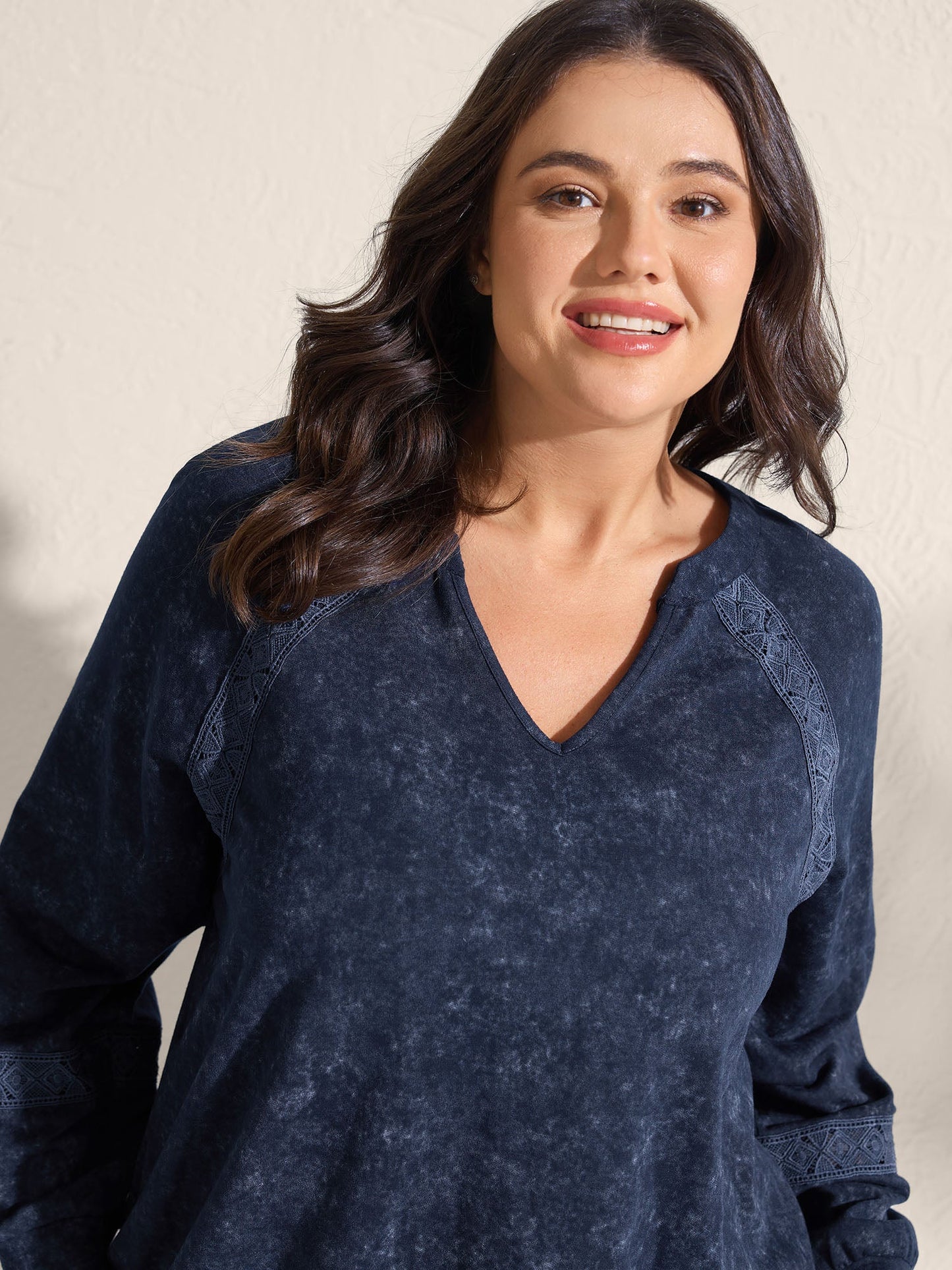 Snow Wash Effect Lace Trim Sweatshirt