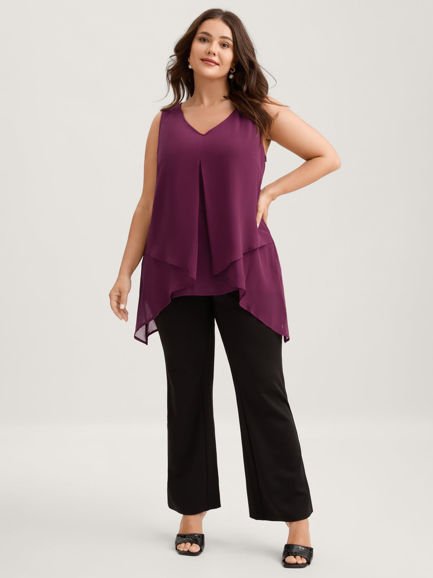 Chiffon Overlap Hem V-Neck Tank Top
