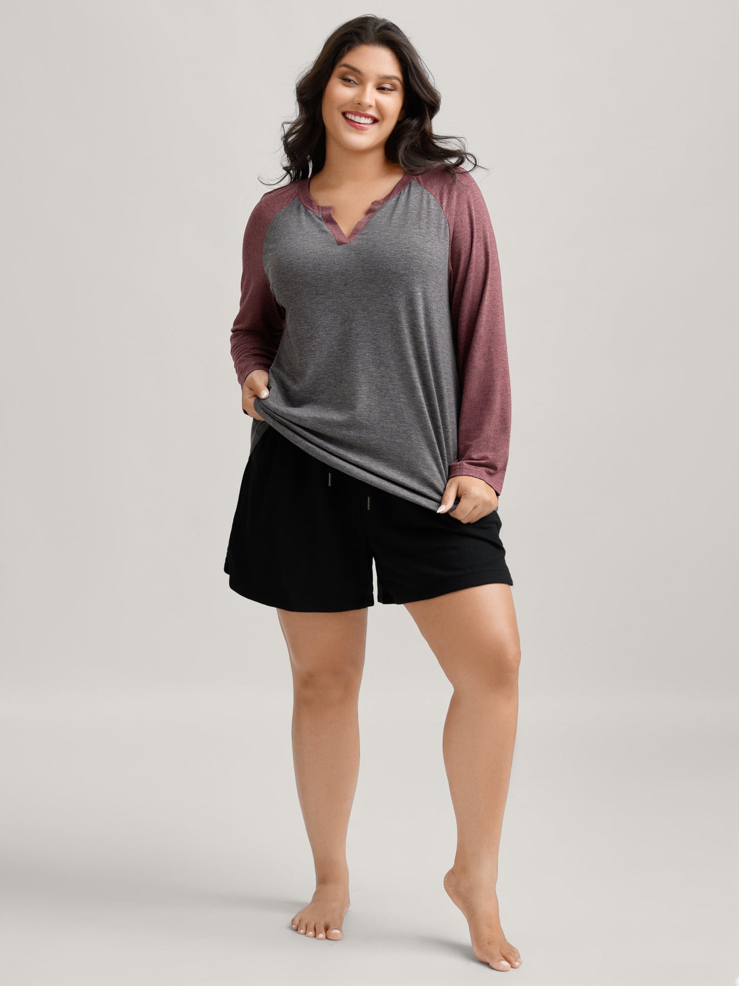 Color Contrast Raglan Sleeve Lounge Top