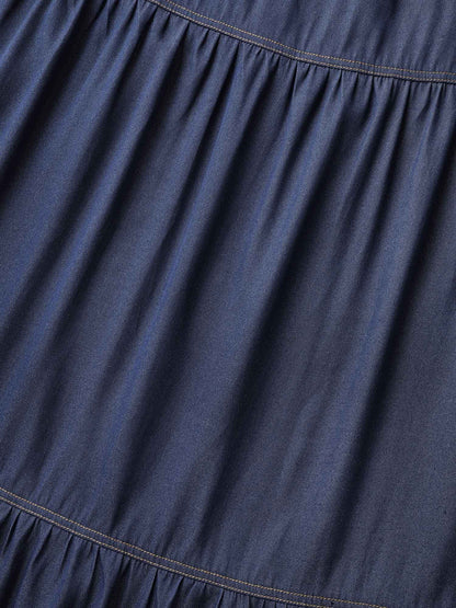 Denim-Like Ruffled Tiered Midi Dress