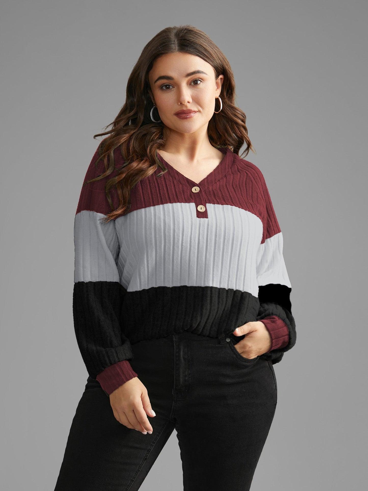 Colorblock Contrast Texture Pit Strip T-shirt