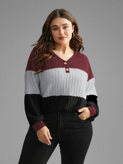 Colorblock Contrast Texture Pit Strip T-shirt