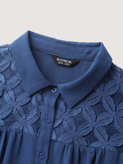 Lace Button Down Solid Shirt