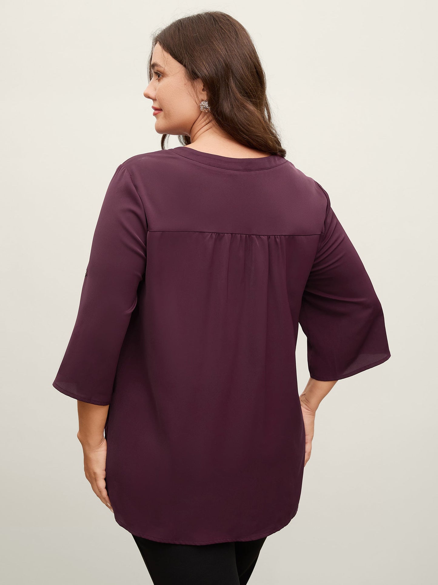 Metal Buckle Neckline Solid Blouse