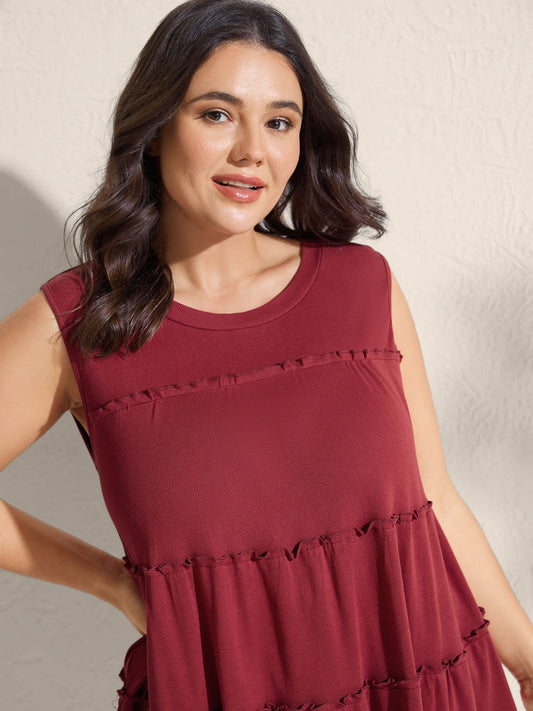 Ribbed Tiered Ruffled Flowy Tank Top