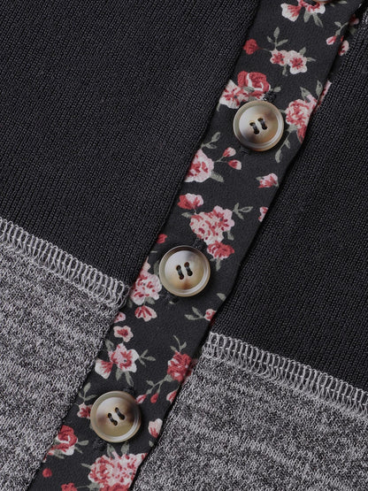 Floral Print Flared Sleeve Contrast Sweatshirt