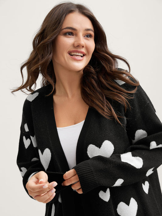 Love Jacquard Pockets Knit Cardigan