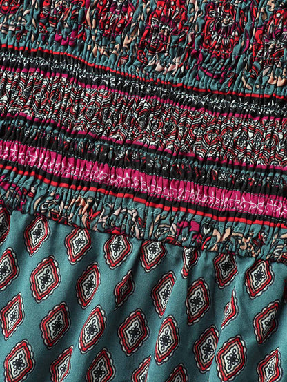 Paisley Print Shirred Bodice Midi Dress
