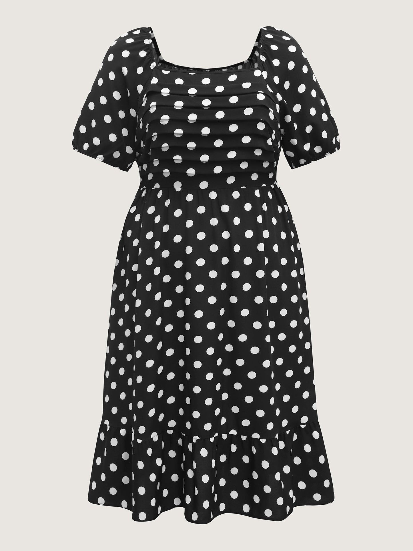 Polka Dots Pleated Bodice Midi Dress
