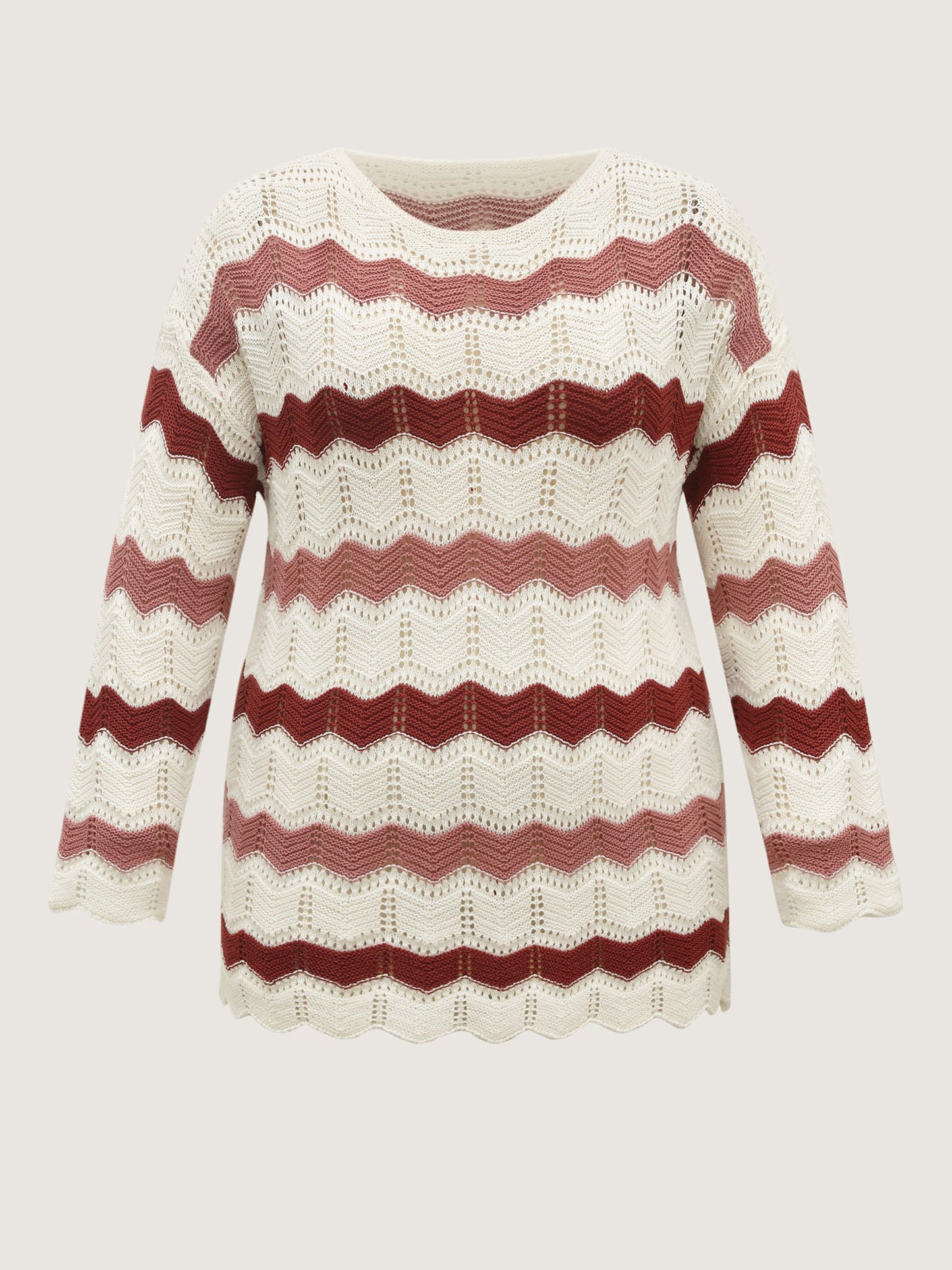 Wavy Textured Stripes Cut-Out Lightweight Pullover