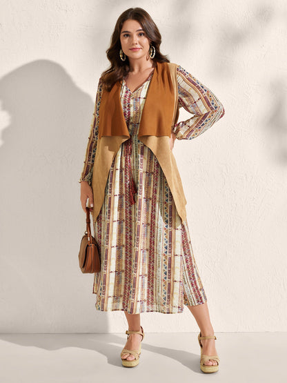 Geometric Stripes Stretchy Waist-Tie Maxi Dress