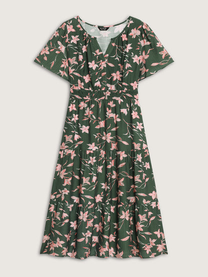 Breezy Floral Shirred Waist Midi Dress