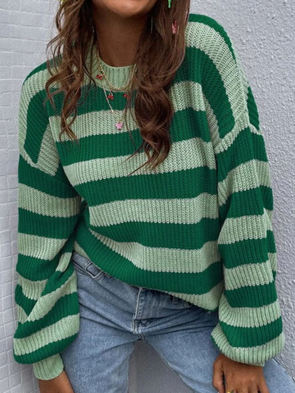 Striped Pattern Drop Shoulder Sweater