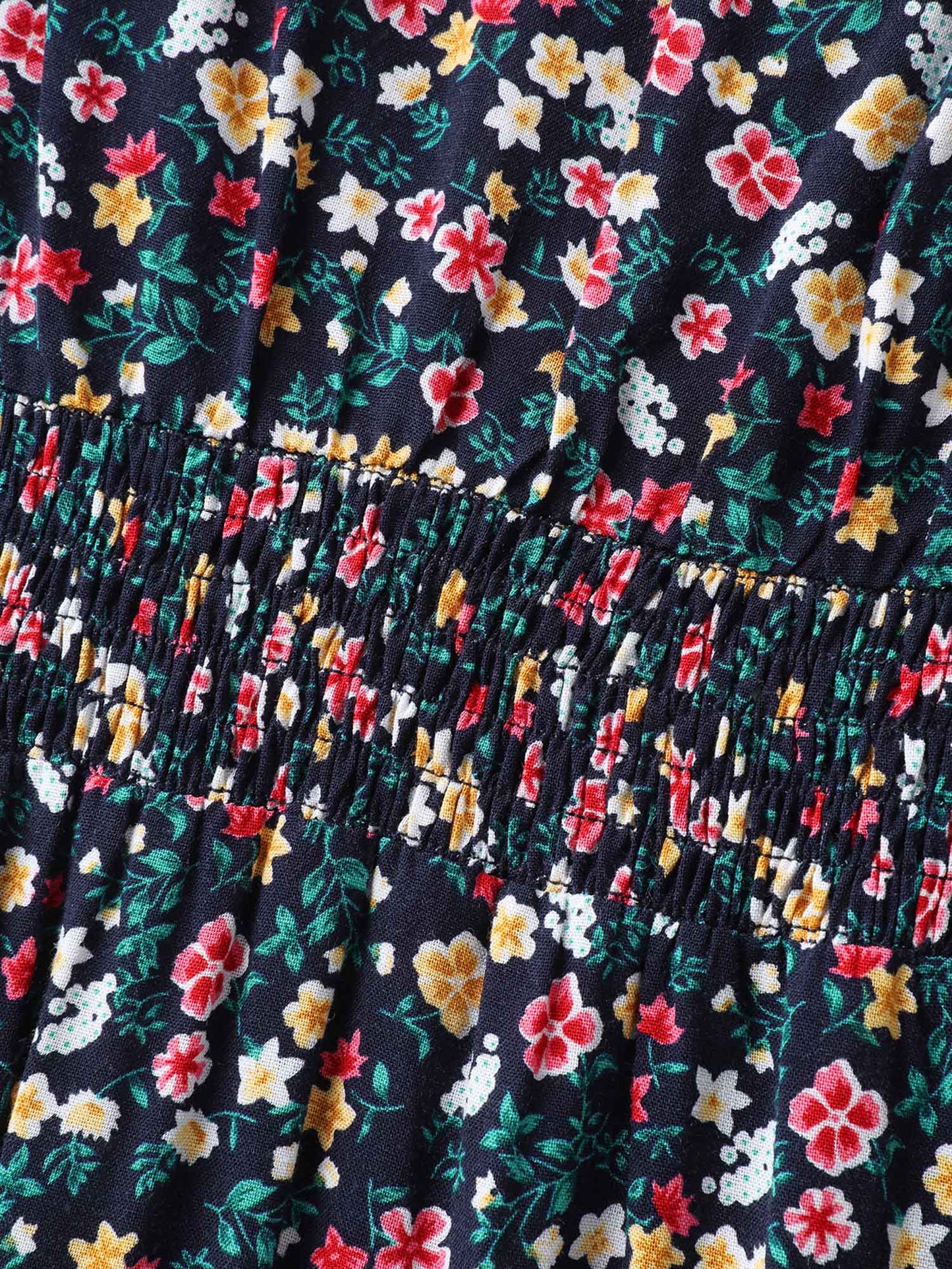 Micro Floral Shirred Asymmetrical Midi Dress