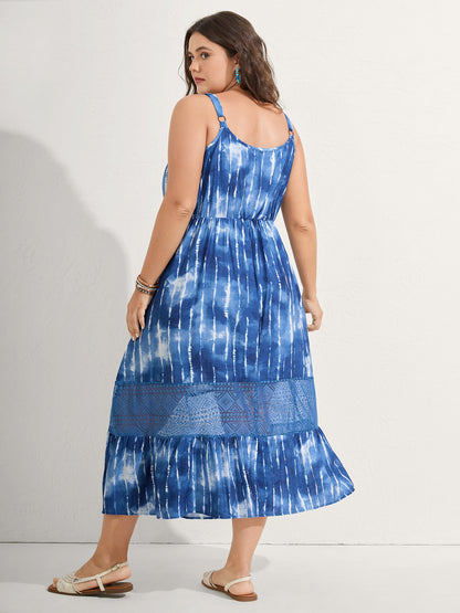Tie-Dye Lace Trim Cami Midi Dress