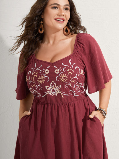 Pure Cotton Floral Embroidered Midi Dress