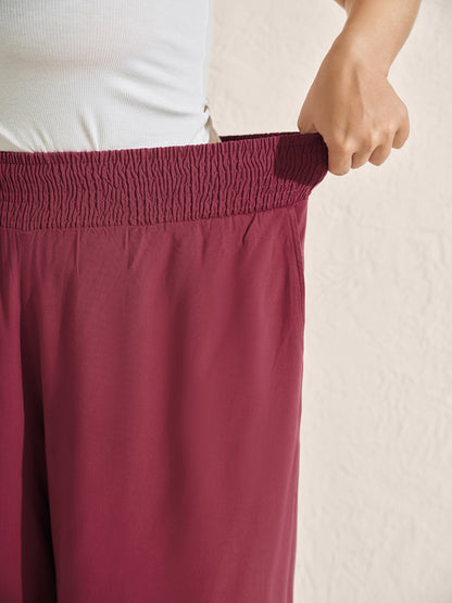 Floral Applique Embroidery Wide-Leg Pants