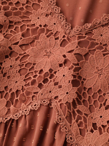 Lace Textured Cinched-Flared Waist Blouse