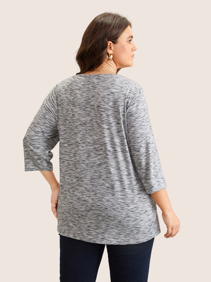 Heather Pleated Button Detail T-shirt