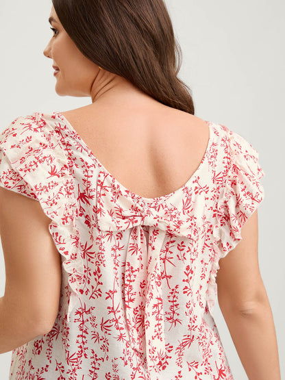 Sweet Floral Bow Back Flutter Blouse