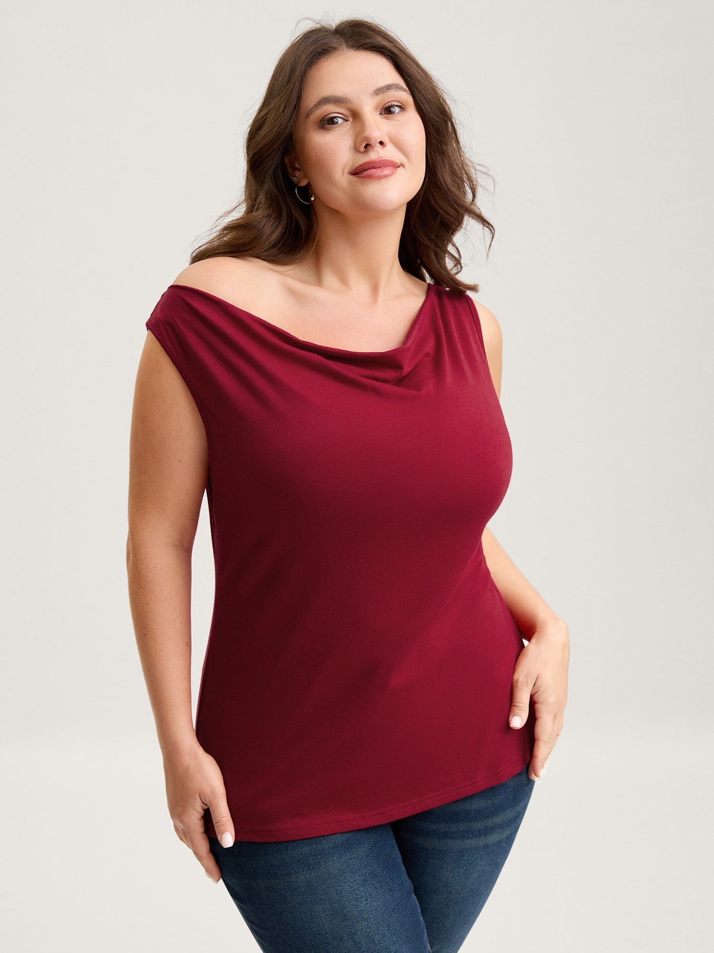 Two-Way Cowl Neckline Solid Tank Top