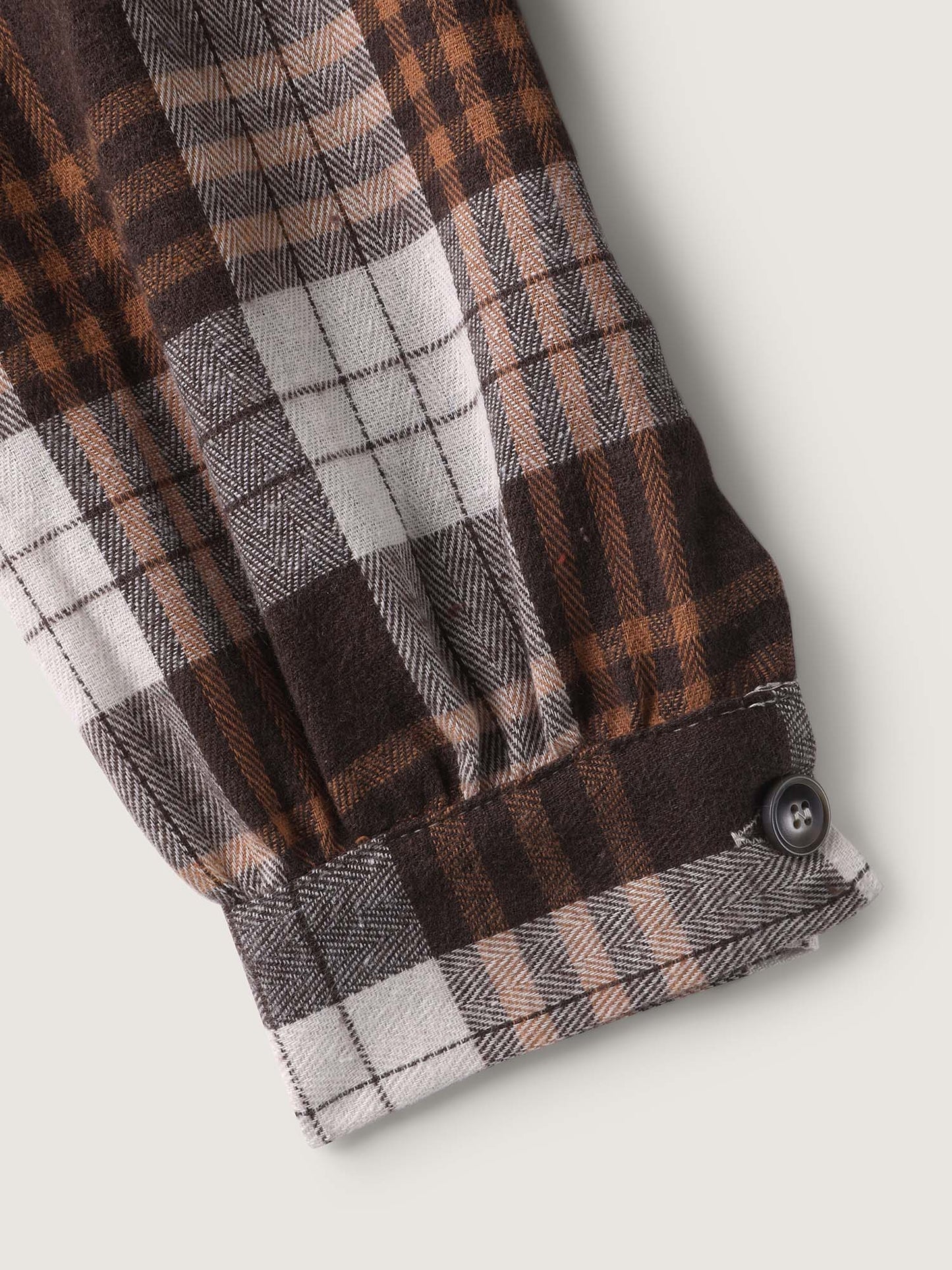 Plaid Print Button Placket Curvy Hem Blouse
