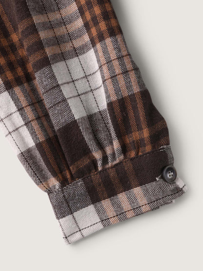 Plaid Print Button Placket Curvy Hem Blouse
