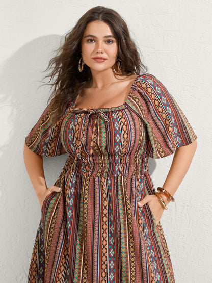 Striped Cinched-Waist Midi Dress