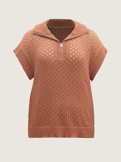 Half-Zipper Sheer Textured Sleeveless Pullover