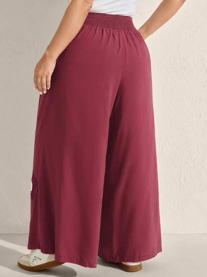Floral Applique Embroidery Wide-Leg Pants