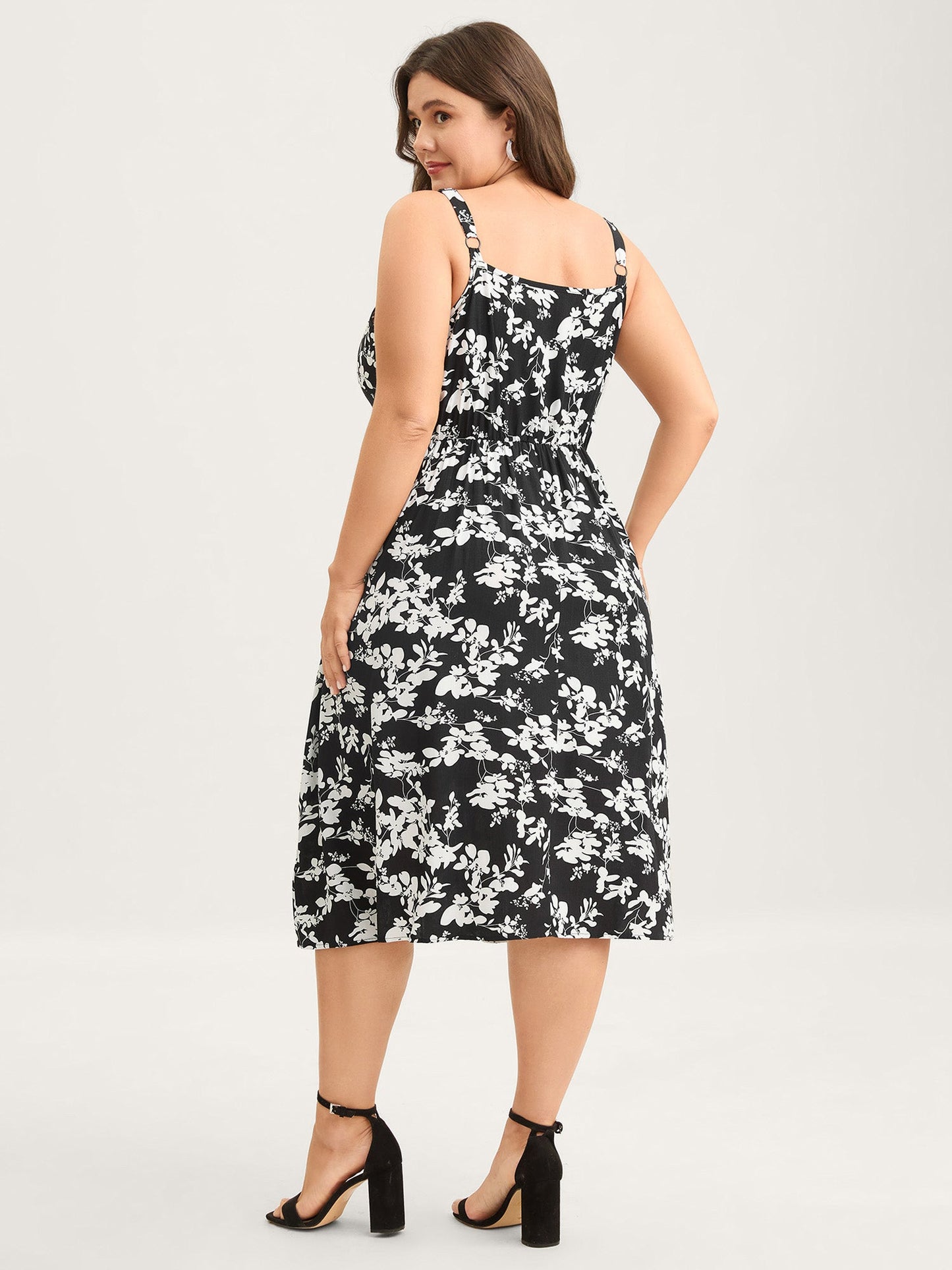 Floral Print Neck Tie Midi Dress