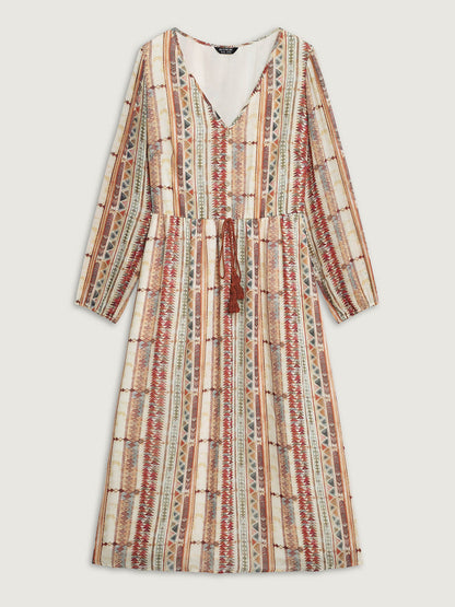 Geometric Stripes Stretchy Waist-Tie Maxi Dress
