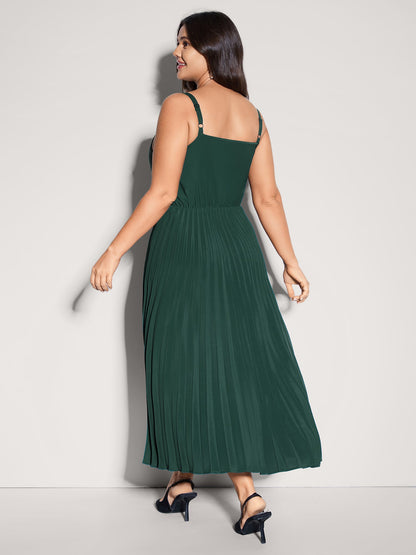 Pleated Pockets Solid Cami Midi Dress