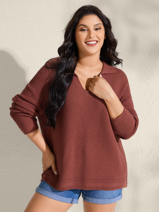Polo Collar Textured Solid Pullover