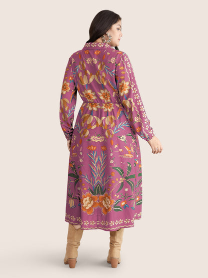 Bandana Print Pocket Lapel Collar Elastic Cuffs Dress