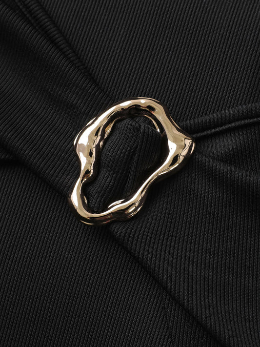 Wrap Style Metal Buckle Midi Dress