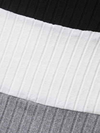 Monochrome Stripes Shoulder Button T-Shirt