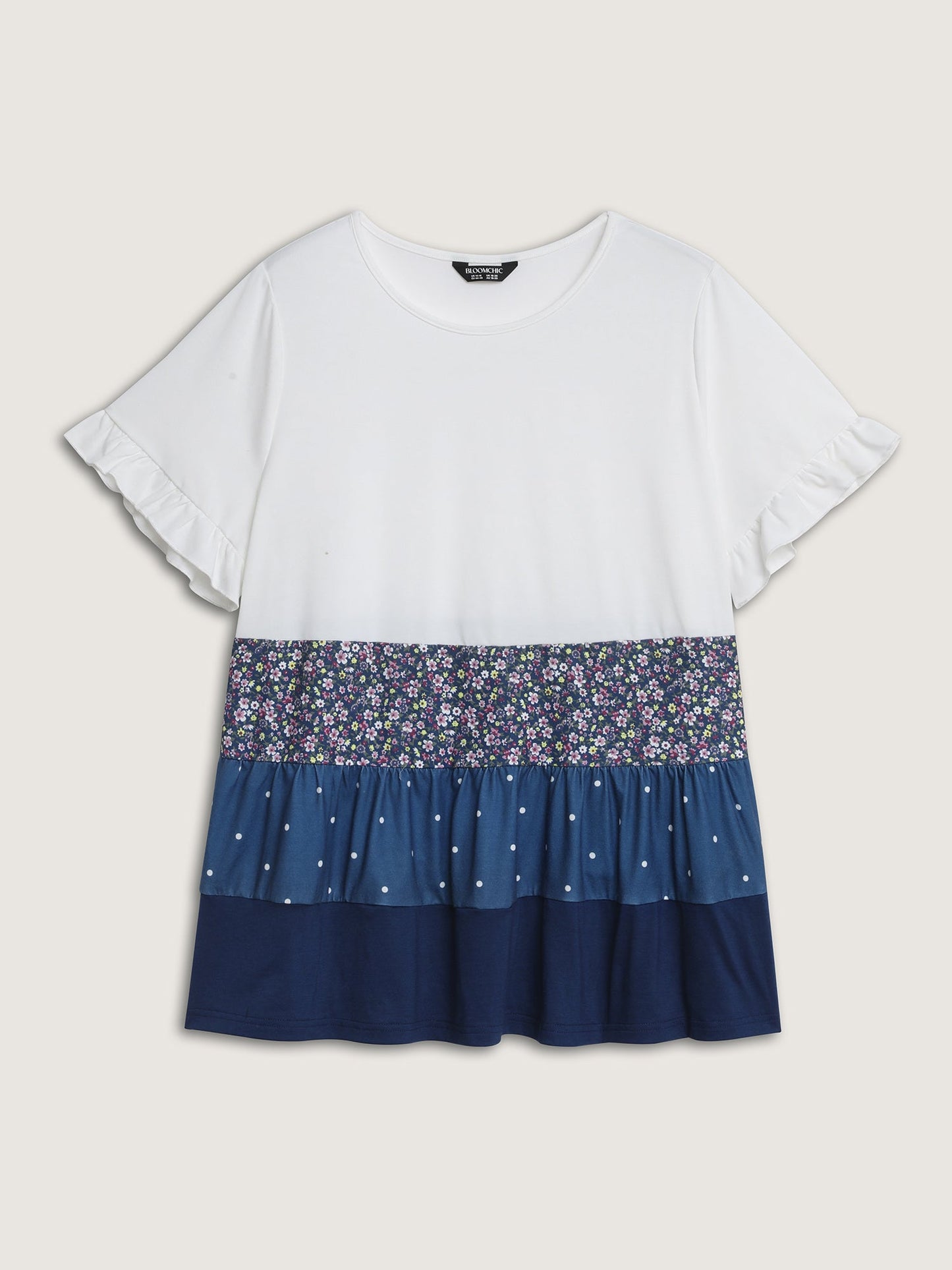 Color Contrast Floral Tiered Knit Top