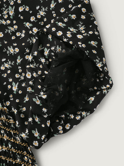 Shirred Bust Floral Fit and Flared Blouse
