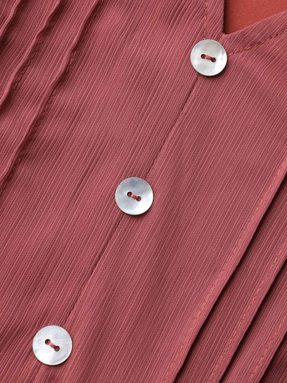 Pintuck Pleats Lace Trim Waist-Tie Maxi Dress