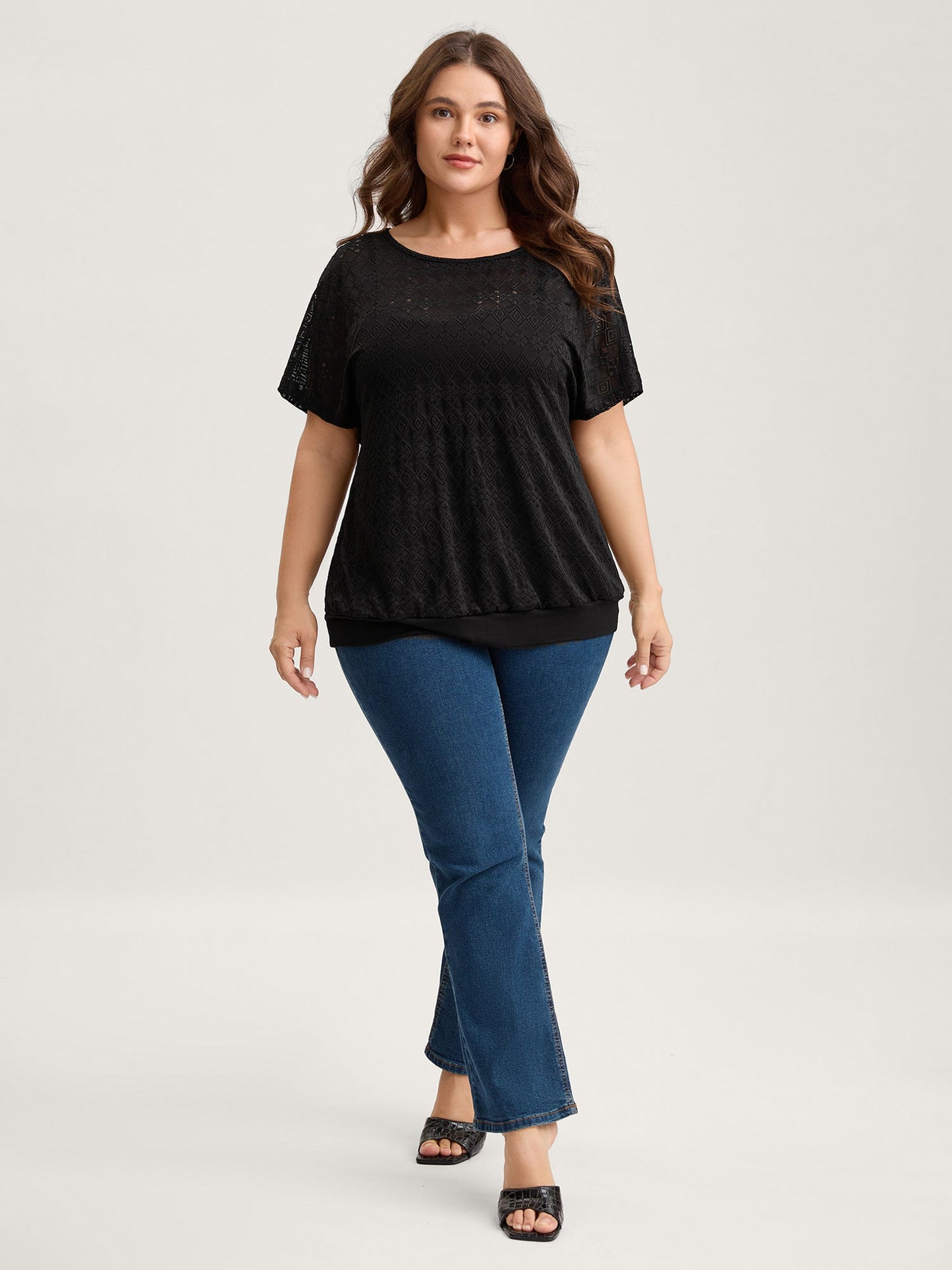 Geometric Lace Back Cut-Out T-Shirt